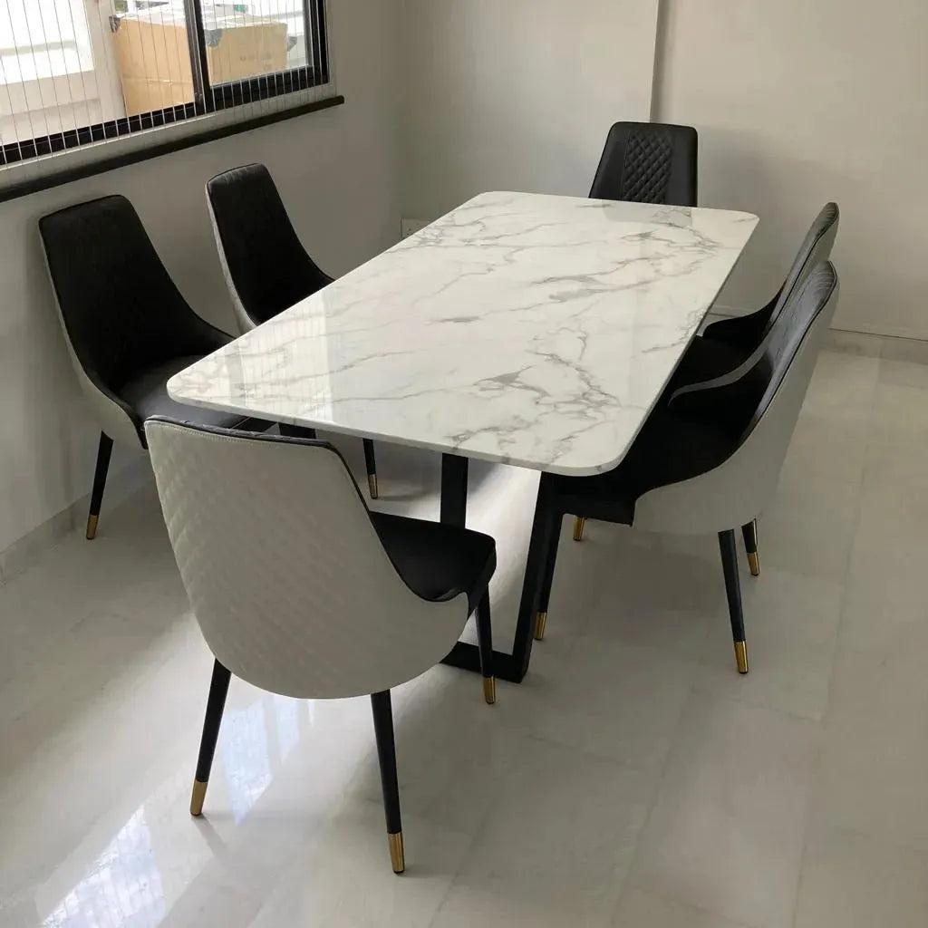 Modern fabric and leather dining chair metal man n7 in close up details.