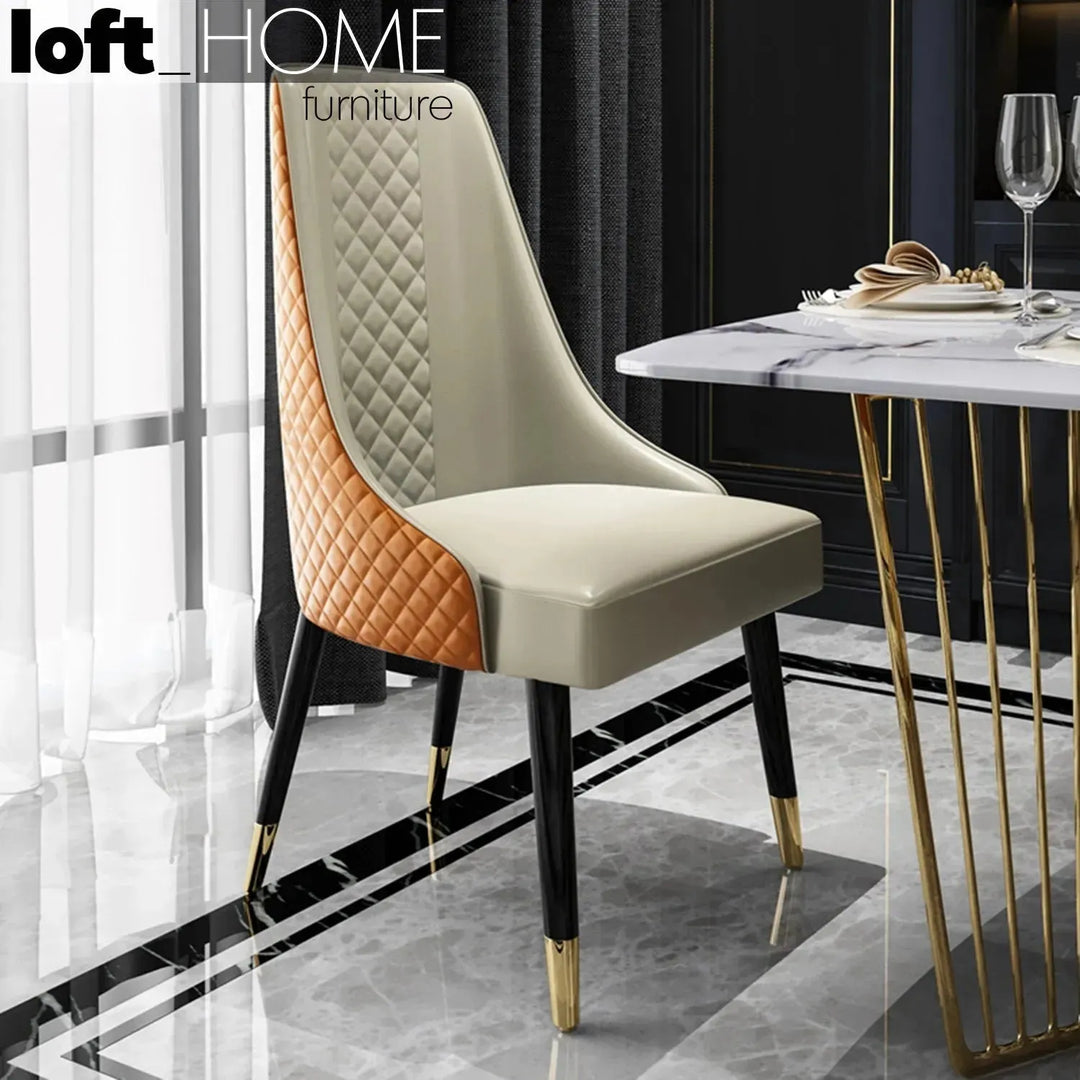 Modern fabric and leather dining chair metal man n7 in real life style.