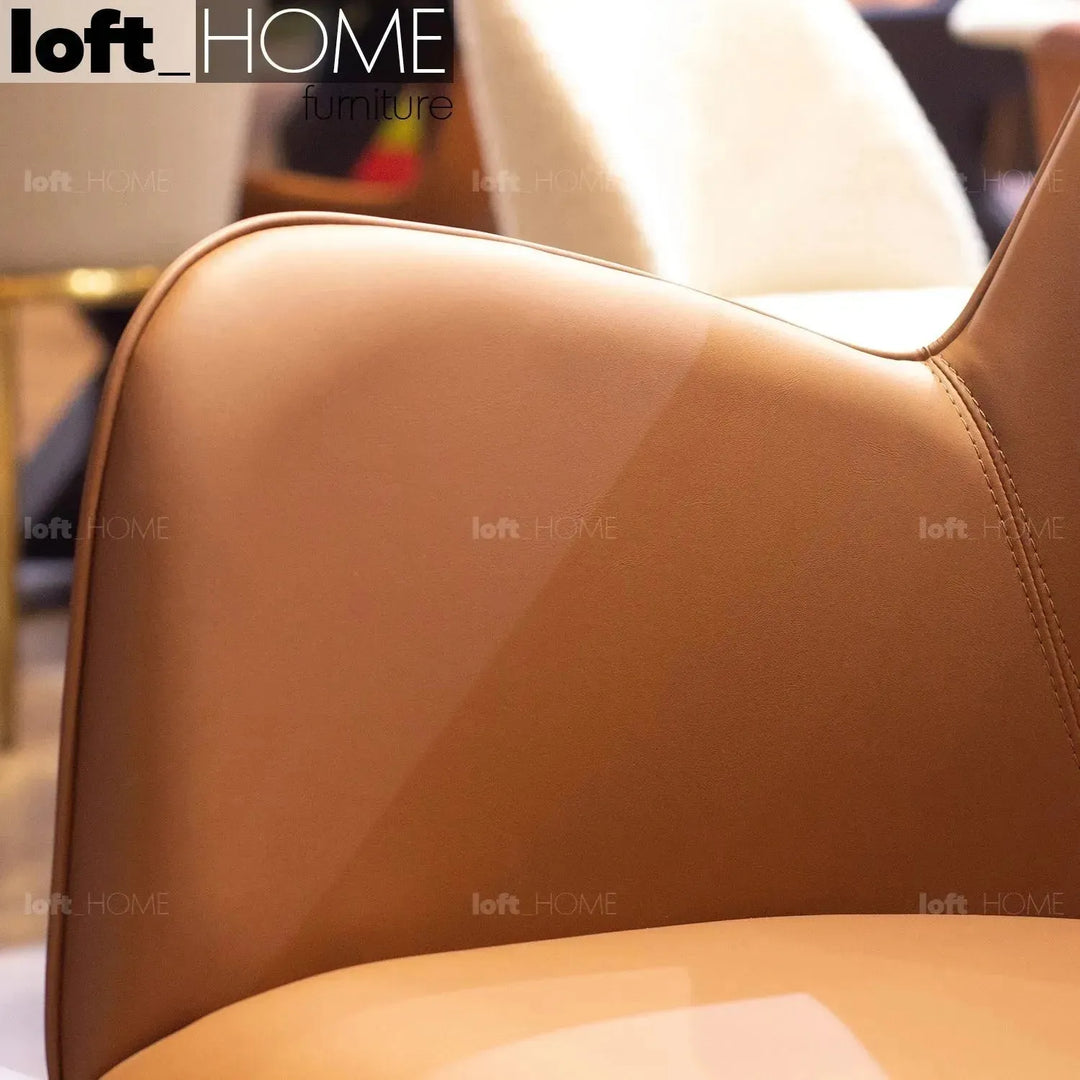 Modern fabric and leather dining chair metal man n9 in close up details.