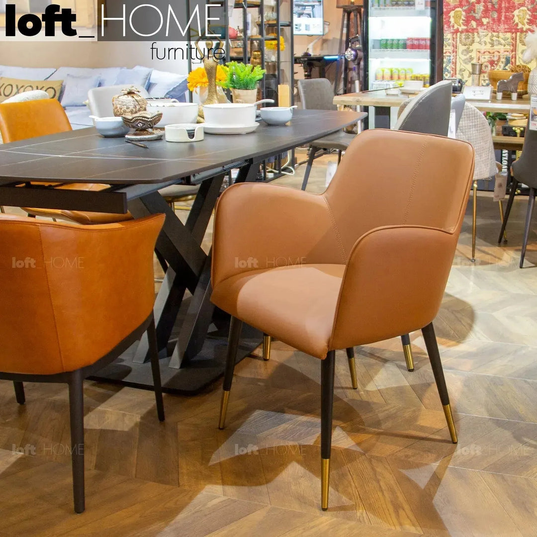 Modern fabric and leather dining chair metal man n9 primary product view.