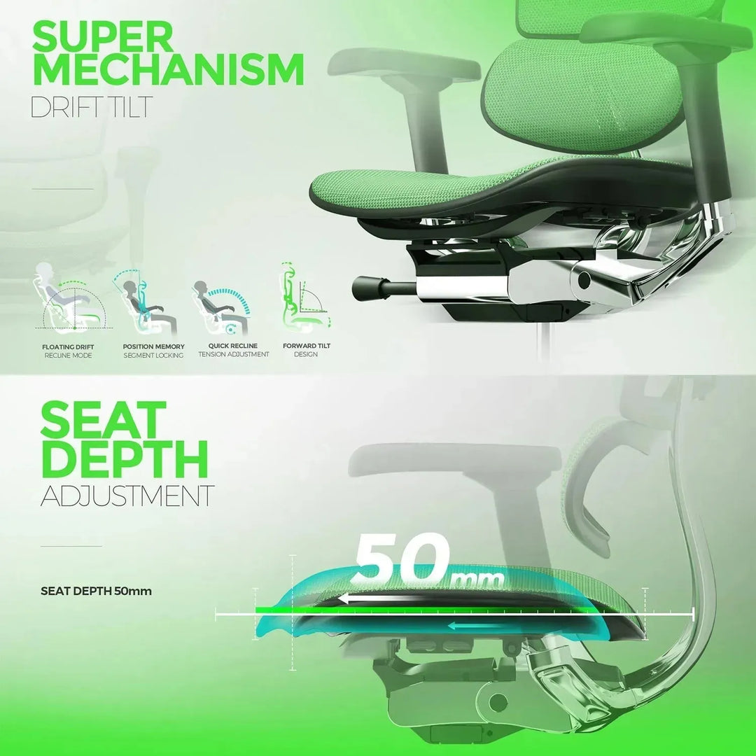 Modern mesh ergonomic office chair black frame ergohuman e2 in close up details.