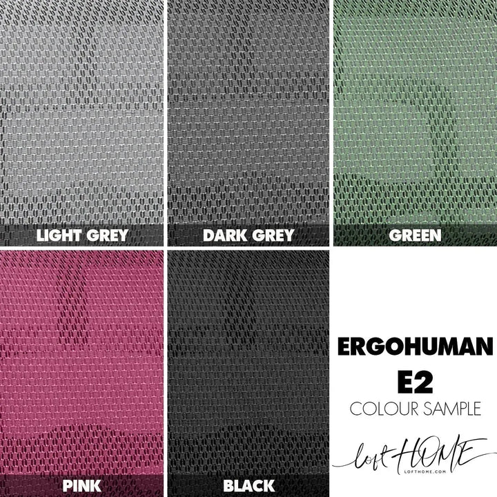 Modern mesh ergonomic office chair black frame with legrest ergohuman e2 color swatches.