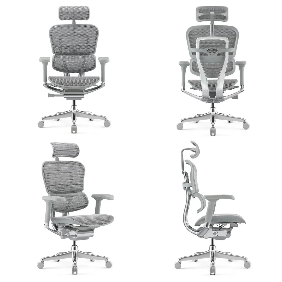 Modern mesh ergonomic office chair grey frame ergohuman e2 in still life.