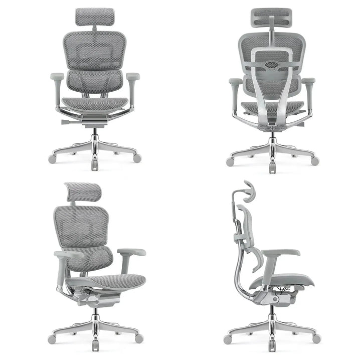 Modern mesh ergonomic office chair grey frame ergohuman e2 in still life.