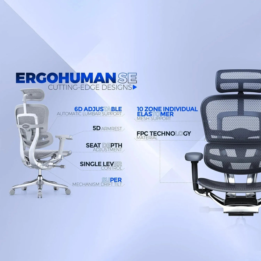 Modern mesh ergonomic office chair grey frame ergohuman e2 material variants.