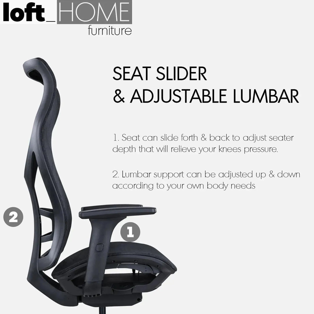 Modern mesh ergonomic office chair sit detail 7.