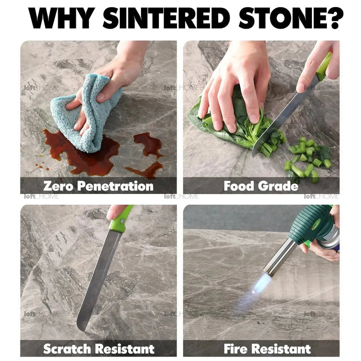 Modern sintered stone dining table stratos black material variants.