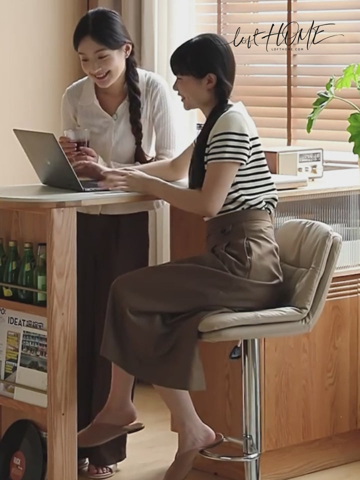 Modern pu leather height adjustable revolving bar chair spin detail 2.