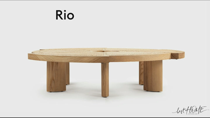 Scandinavian rattan coffee table rio in still life.