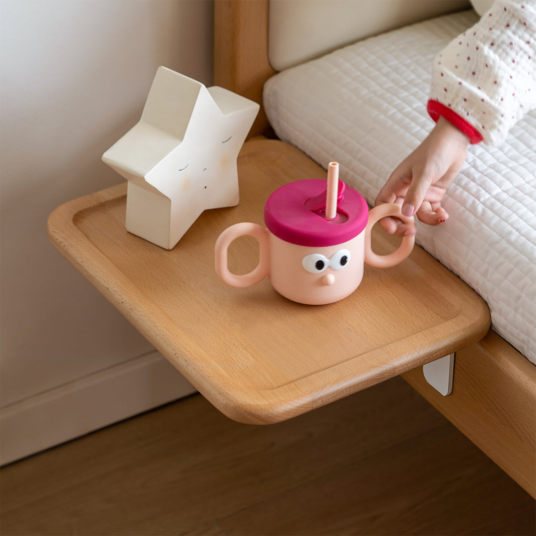 Scandinavian beech wood bedside floating shelf pleni material variants.