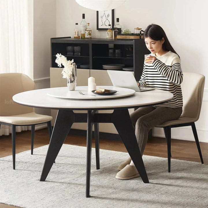 Scandinavian sintered stone round dining table belly detail 8.