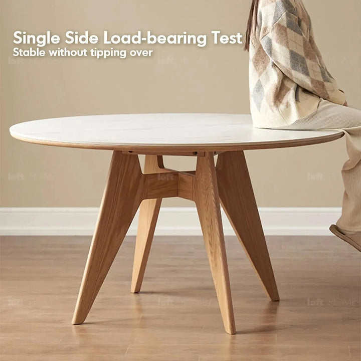 Scandinavian sintered stone round dining table belly situational feels.