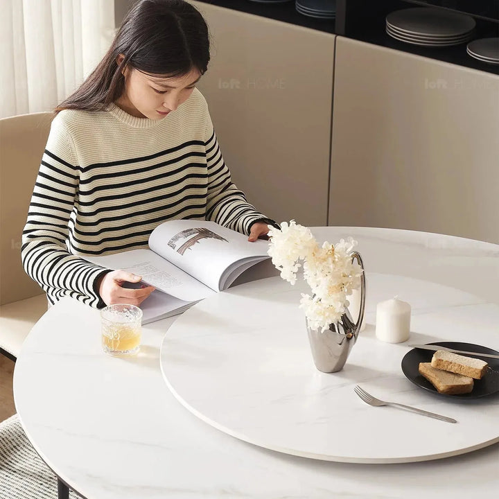 Scandinavian sintered stone round dining table belly detail 9.