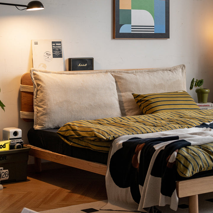 Universal corduroy velvet fabric bed head cushion size charts.