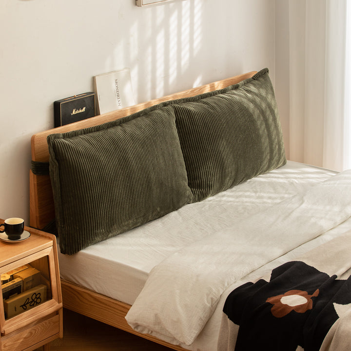 Universal corduroy velvet fabric bed head cushion with context.