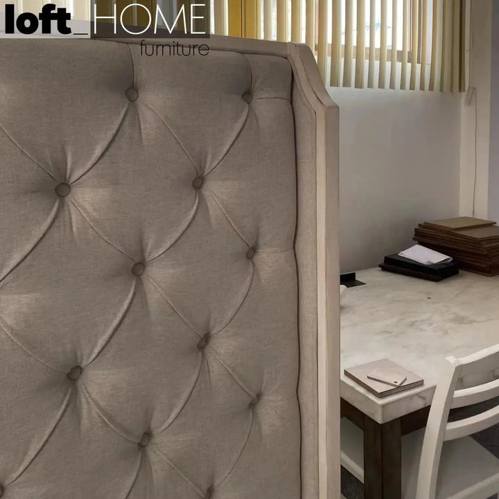 Vintage wood bed frame lilly american king in close up details.