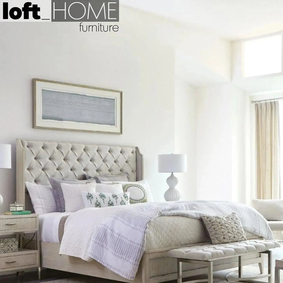 Vintage wood bed frame lilly american king in details.