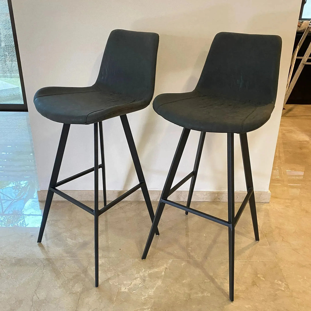 Industrial fabric and leather bar chair metal man detail 1.